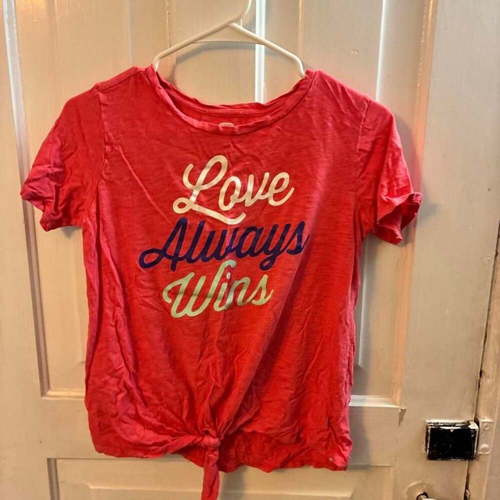 Old Navy Love Always Wins Tie Front Graphic Tee
